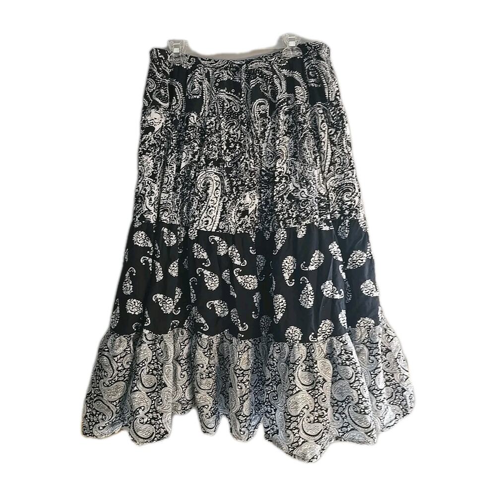 CJ Banks‎ Black Paisley Drawstring Tiered Bohemian A-Line Skirt Womans Size 1X
